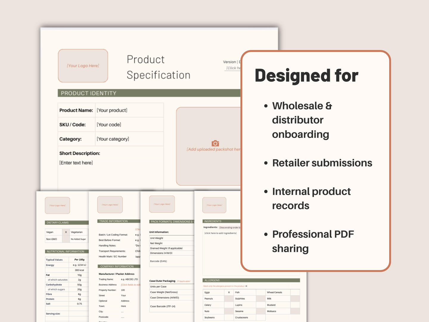 BatchSpec - food product spec sheet