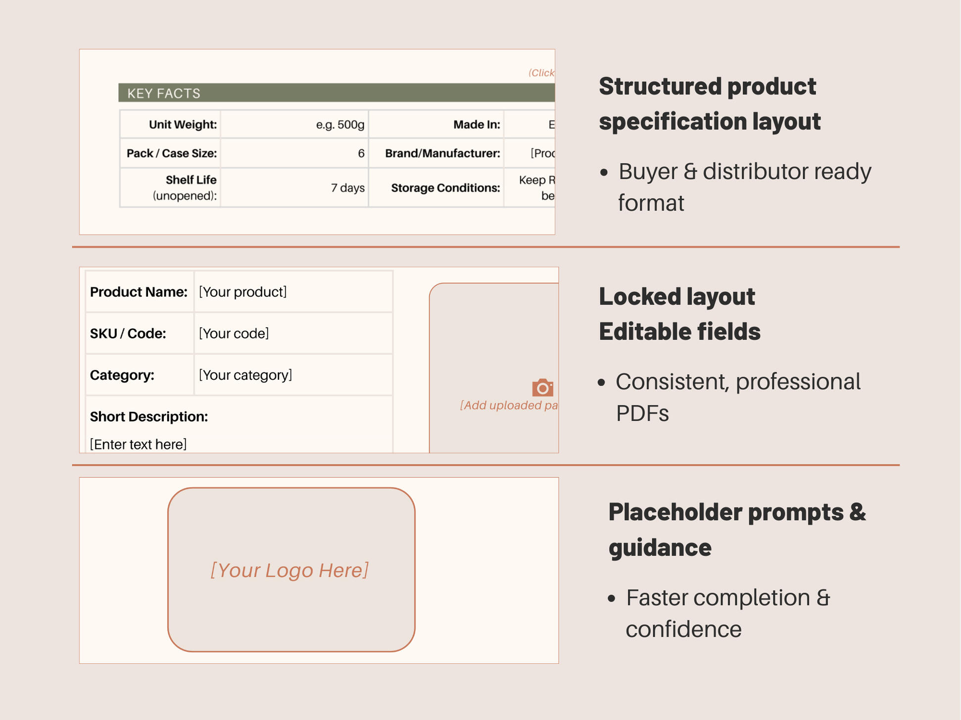 food product spec sheet template