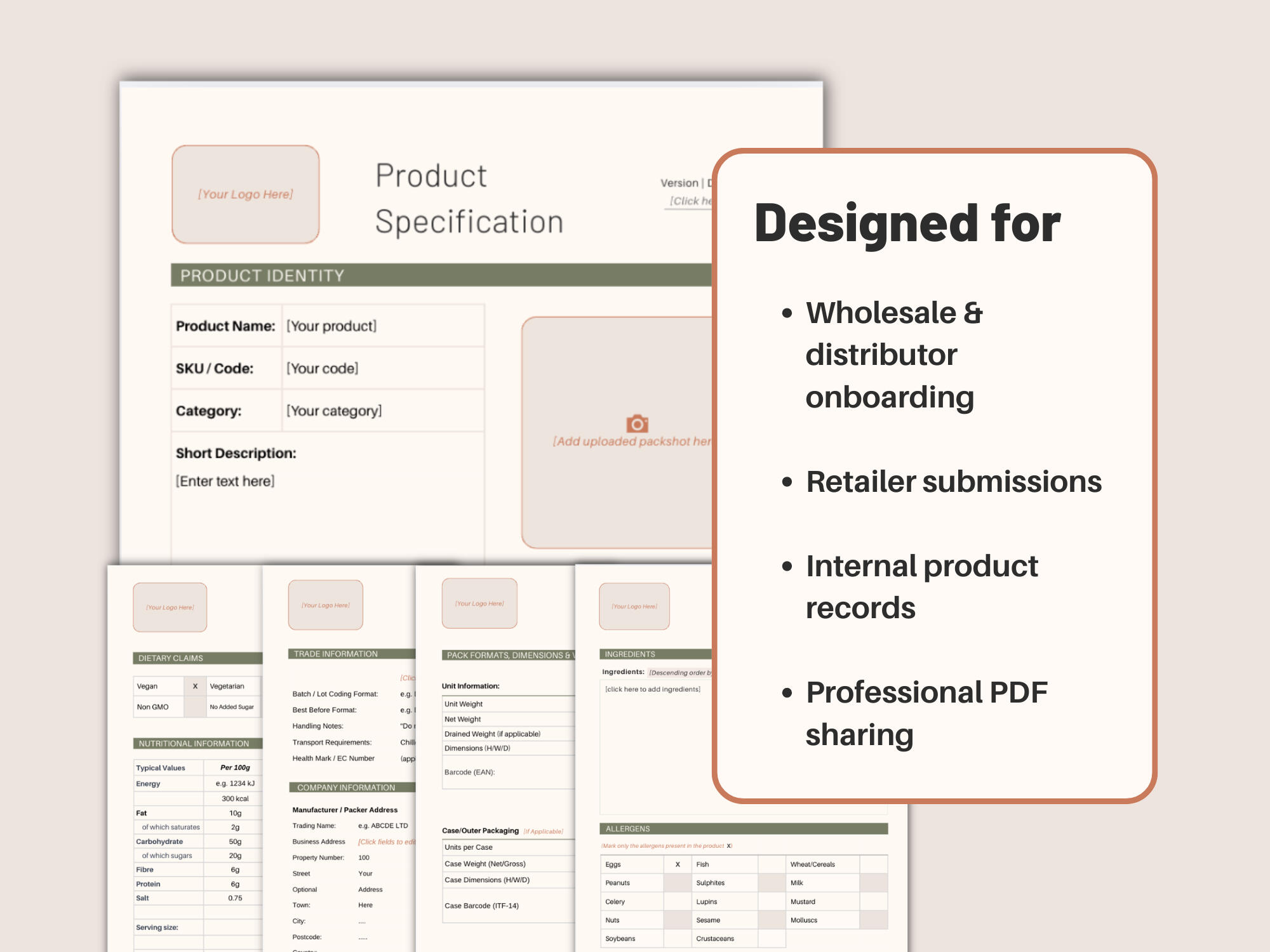 BatchSpec - food product spec sheet