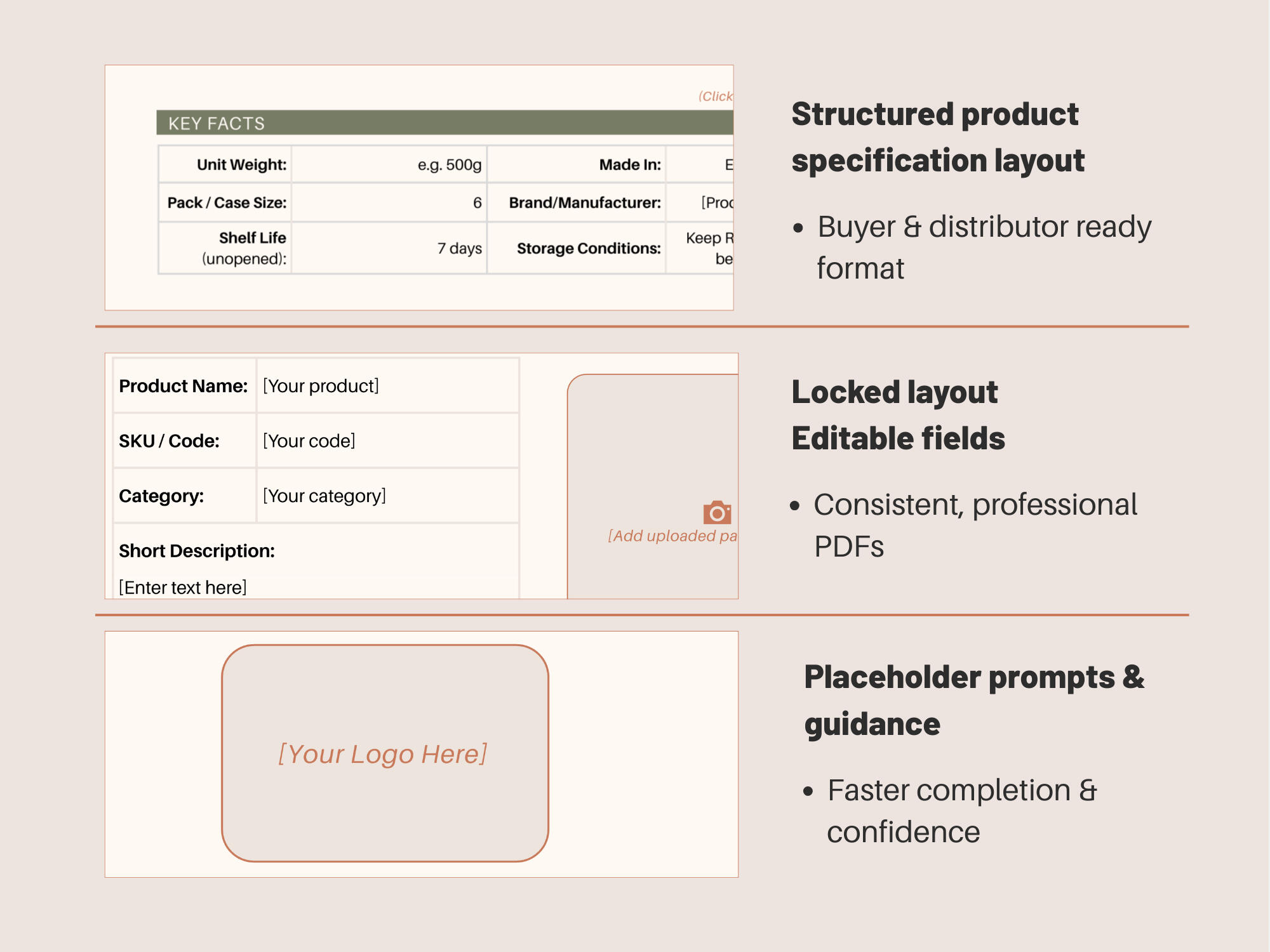 food product spec sheet template